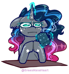 Size: 1200x1300 | Tagged: safe, artist:greenmaneheart, oc, oc:moon rock, pony, unicorn, :i, coffee mug, floppy ears, horn, i mean i see, magic, mug, simple background, solo, transparent background