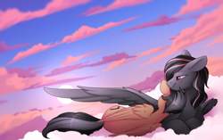 Size: 3088x1942 | Tagged: safe, artist:scarlet-spectrum, oc, oc only, oc:antares, oc:artsong, pegasus, pony, cloud, duo, on a cloud, pegasus oc