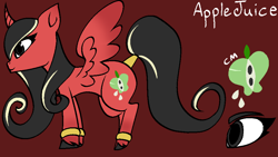 Size: 960x540 | Tagged: safe, artist:kharmacal, oc, oc only, oc:apple juice, alicorn, accessory, alicorn oc, bracelet, horn, jewelry, pixel-crisp art, reference sheet, solo, tail, tail wrap, unshorn fetlocks, wing gradient, wings