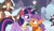 Size: 1564x906 | Tagged: safe, artist:lunaticdawn, tender taps, twilight sparkle, alicorn, earth pony, pony, g4, blushing, christmas, christmas tree, clothes, colt, cute, duo, female, foal, hearth's warming eve, holiday, kissing, male, mare, one eye closed, ponyville, scarf, shipping, show accurate, straight, tree, twilight sparkle (alicorn), twitaps, winter, winter outfit