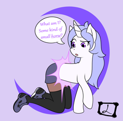 Size: 2800x2756 | Tagged: safe, artist:lex-i, oc, oc only, oc:moonlit snow, human, pony, unicorn, eyebrows, female, high res, horn, human to pony, raised eyebrow, solo, speech bubble, transformation