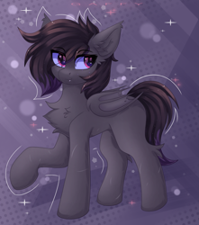 Size: 2653x3000 | Tagged: safe, artist:gaffy, oc, oc only, bat pony, abstract background, bat pony oc, bat wings, chest fluff, ear fluff, folded wings, male, solo, teeth, wings