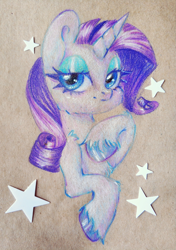 Size: 1801x2560 | Tagged: safe, artist:just_yuki, rarity, pony, unicorn, g4, bust, horn, looking at you, pencil drawing, solo, traditional art