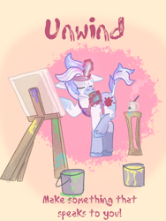 Size: 3464x4618 | Tagged: safe, artist:chromatail, oc, oc:chroma tail, unicorn, apron, artist, clothes, digital watercolor, headband, horn, magic, paint, paint bucket, paint water, painter, pastel, poster, relax, relaxing, tea