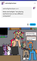 Size: 1183x1963 | Tagged: safe, artist:ask-luciavampire, oc, earth pony, pony, unicorn, ask, horn, multiple heads, tumblr, two heads, video game