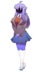 Size: 1644x2972 | Tagged: safe, artist:pepper dance, oc, oc:critic, anthro, big breasts, breasts, clothes, doki doki literature club!, female, kneesocks, no face, school uniform, simple background, skirt, socks, solo, thigh highs, село