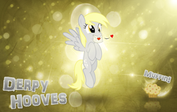 Size: 1024x647 | Tagged: safe, artist:blackgryph0n, artist:derpwave, artist:mlartspecter, derpy hooves, pegasus, pony, g4, female, food, heart, letter, mare, mouth hold, muffin, solo, wallpaper