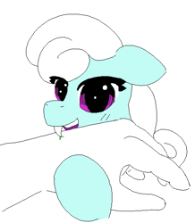 Size: 497x571 | Tagged: safe, artist:pylony, linky, shoeshine, earth pony, human, g4, biting, blushing, floppy ears, hand, pixel-crisp art, simple background, smiling, tooth, venom