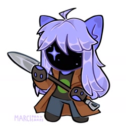 Size: 1668x1668 | Tagged: safe, artist:marcipancakes, oc, oc:critic, anthro, chibi, clothes, female, no face, postal dude, shovel, simple background, село