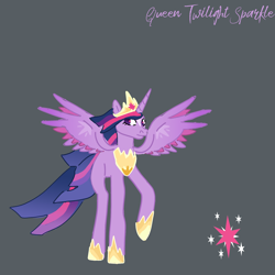 Size: 2000x2000 | Tagged: safe, artist:chromatail, twilight sparkle, alicorn, g4, crown, future, g5 rewrite, horn, jewelry, older, older twilight, queen twilight sparkle, regalia, seraphina au, spread wings, wings