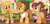 Size: 1280x626 | Tagged: safe, artist:vi45, oc, oc only, earth pony, food pony, pony, unicorn, adoptable, base used, blank flank, blonde mane, blonde tail, bowtie, brown coat, brown eyelashes, brown mane, brown pupils, brown tail, christmas sweater, clothes, colored eyelashes, colored pupils, cute, ear piercing, earring, earth pony oc, eyelashes, female, food, freckles, gingerbread ponies, gingerbread pony, gradient eyes, green eyes, horn, indoors, industrial piercing, jewelry, leg markings, looking up, mare, ocbetes, open mouth, open smile, orange coat, pastry pony, piercing, ponified, ponytail, raised hoof, screencap background, shirt, shoulder freckles, smiling, socks, standing, standing on three hooves, striped socks, sweater, tail, three quarter view, tied mane, trio, turned head, unicorn oc