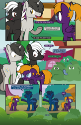 Size: 1920x2948 | Tagged: safe, artist:alexdti, oc, oc only, oc:bass sparks, oc:hoofenzo von matterhorn, oc:purple creativity, oc:shadow gear, bat pony, pegasus, pony, comic:quest for friendship retold, male, stallion