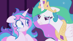 Size: 800x450 | Tagged: safe, anonymous artist, princess celestia, star dreams, alicorn, unicorn, g4, crying, dialogue in the description, female, horn, injured, mother and child, mother and daughter, parent:princess celestia, sad, show accurate