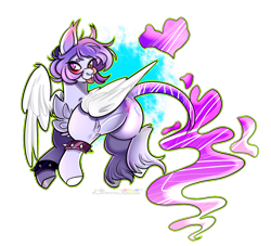 Size: 1231x1117 | Tagged: safe, artist:legendaryshadee, oc, oc:ethereal dreams, pegasus, pony, solo, spiked wristband, tongue out, wristband