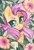 Size: 640x932 | Tagged: safe, artist:lilacclime, fluttershy, pegasus, pony, g4, bust, chest fluff, cute, female, flower background, heart, heart eyes, looking at you, mare, portrait, solo, traditional art, watercolor painting, watermark, wingding eyes