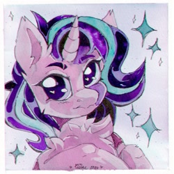 Size: 1280x1280 | Tagged: safe, artist:lilac clime, starlight glimmer, pony, unicorn, g4, chest fluff, eyelashes, female, horn, looking at you, mare, solo, traditional art, watermark