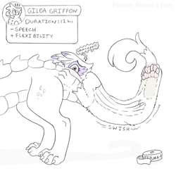 Size: 1945x1894 | Tagged: safe, artist:icaron, part of a set, gilda, oc, oc:vex, dragon, griffon, g4, :t, absorption, black and white, blush lines, blushing, conjoined, dragon oc, duo, duo female, exclamation point, female, flexible, fused, fusion, grayscale, i have no mouth and i must scream, interrobang, merging, monochrome, muffled words, non-pony oc, onomatopoeia, partial transformation, paws, permanent, pinpoint eyes, question mark, speech bubble, tail, tail wag, tape, text box, transformation, transformation sequence, underpaw, wide eyes