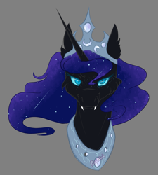 Size: 1275x1417 | Tagged: safe, artist:parrpitched, nightmare moon, princess luna, alicorn, g4, bust, crown, ethereal mane, fangs, freckles, jewelry, portrait, regalia