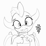 Size: 1593x1599 | Tagged: safe, artist:pabbley, smolder, dragon, g4, black and white, bust, cute, dialogue, dragoness, fangs, female, grayscale, monochrome, simple background, smolderbetes, solo, talking to viewer, white background