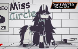 Size: 1632x1028 | Tagged: safe, artist:santi0095, earth pony, pony, amputee, crossover, female, fundamental paper education, insanity, long hair, long mane, mare, miss circle, miss circle (fpe), miss circle (fundamental paper education), ponified, prosthetic limb, prosthetics, smiling, solo, teacher