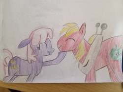 Size: 4096x3072 | Tagged: safe, artist:victoric1993, screencap, big macintosh, cheerilee, earth pony, pony, g4, my little pony: friendship is magic, season 2, eyes closed, female, hearts and hooves day, male, mare, pencil, ship:cheerimac, shipping, stallion, straight, traditional art