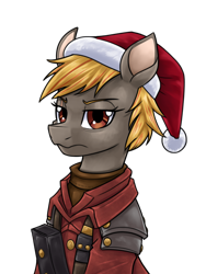 Size: 1200x1600 | Tagged: safe, artist:thescornfulreptilian, oc, oc only, oc:charring glare, pony, christmas, hat, holiday, santa hat, simple background, solo, transparent background