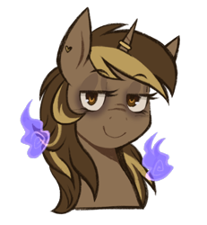 Size: 924x1001 | Tagged: safe, artist:mel, oc, oc only, oc:skivvy, pony, unicorn, ear piercing, horn, horn ring, piercing, ring, simple background, solo, transparent background