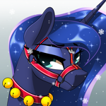 Size: 2048x2048 | Tagged: safe, artist:theuser, princess luna, alicorn, pony, g4, bust, commission, snow, snowflake, solo, tack, unamused, ych result