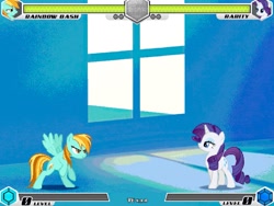 Size: 993x746 | Tagged: safe, artist:tom artista, lightning dust, rainbow dash, rarity, pegasus, pony, unicorn, fighting is magic, g4, bipedal, bright, computer, game screencap, horn, light, microsoft, microsoft windows, outdoors, recolor, room, stage, windows 11