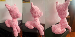 Size: 1257x630 | Tagged: safe, pinkie pie, pony, g4, crochet, display, etsy, legs, pattern, sitting, soft, solo, yarn