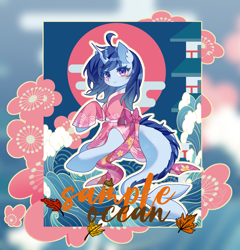 Size: 1947x2032 | Tagged: safe, artist:alus, oc, oc only, oc:dragonwhale atias, original species, pony, clothes, commission, female, kimono (clothing), purple eyes, purple pupils, solo