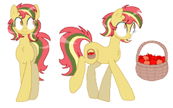 Size: 1044x656 | Tagged: safe, artist:lullapiies, oc, oc:dandy apple, earth pony, pony, basket, female, long legs, mare, simple background, solo, tall, transparent background