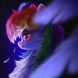 Size: 3000x3000 | Tagged: safe, artist:unt3n, rainbow dash, pegasus, pony, g4, bust, crying, fanart, feather, portrait, solo