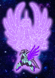 Size: 1000x1414 | Tagged: safe, artist:zetikoopa, oc, oc:violet judge, alicorn, unicorn, armor, crystal armor, fake wings, horn, magic, magic aura, male, stallion