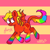 Size: 2000x2000 | Tagged: safe, artist:smile-files, oc, oc only, oc:fan ii, pegasus, pony, 2021, > fan's ponysona, bat wings, full body, rainbow tail, red coat, smiling, solo, striped background, tail, wings, yellow mane