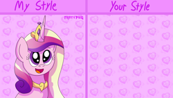 Size: 1920x1080 | Tagged: safe, artist:fruitypieq, princess cadance, alicorn, pony, g4, abstract background, bust, draw this in your style, female, horn, mare, open mouth, open smile, smiling, solo