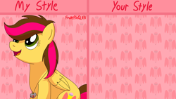 Size: 1920x1080 | Tagged: safe, artist:fruitypieq, oc, oc:night peak, pegasus, pony, g4, abstract background, draw this in your style, female, mare, open mouth, open smile, smiling, solo