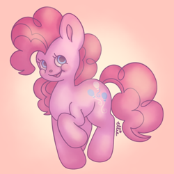 Size: 1000x1000 | Tagged: safe, artist:smile-files, pinkie pie, earth pony, pony, g4, full body, pink coat, pink mane, pink tail, raised hoof, smiling, soft shading, solo, tail