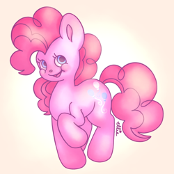 Size: 1000x1000 | Tagged: safe, alternate version, artist:smile-files, pinkie pie, earth pony, pony, g4, full body, pink coat, pink mane, pink tail, raised hoof, smiling, soft shading, solo, tail