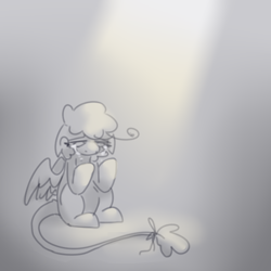 Size: 600x600 | Tagged: safe, artist:php193, oc, oc only, oc:raevyn, pegasus, crying, female, leonine tail, sad, sketch, solo, tail, vent art