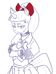 Size: 1219x1600 | Tagged: safe, artist:zarcotauomega, pony, undead, unicorn, vampire, catholicism, choker, christianity, clothes, goth, horn, ponified, skull, wholesome monster girl academia