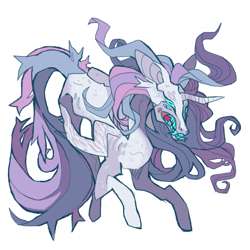 Size: 851x851 | Tagged: safe, artist:cutesykill, princess celestia, monster pony, pony, g4, alternate design, alternate eye color, alternate hairstyle, alternate tailstyle, bared teeth, big ears, blue eyes, blue sclera, blue teeth, colored pinnae, colored sclera, colored teeth, crooked horn, cyan eyes, cyan sclera, ear fluff, emaciated, fangs, female, flowing mane, flowing tail, horn, leonine tail, long muzzle, mare, multiple eyes, no catchlights, partially open wings, pink-mane celestia, rectangular pupil, sharp teeth, skinny, solo, tail, tail fluff, teeth, thick tail, thin, three quarter view, two toned mane, two toned tail, unicorn horn, white coat, wings