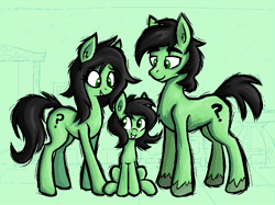 Size: 802x600 | Tagged: safe, artist:daze, oc, oc:anon stallion, oc:anon-mare, oc:filly anon, earth pony, pony, family, female, filly, foal, male, mare, pixel-crisp art, stallion, trio