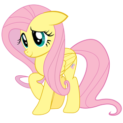 Size: 10800x10800 | Tagged: safe, artist:peachspices, fluttershy, pegasus, pony, g4, 2011, female, floppy ears, folded wings, mare, raised hoof, simple background, smiling, solo, tail, transparent background, vector, wings