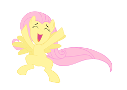 Size: 4000x2828 | Tagged: safe, artist:dumbfabric, fluttershy, pegasus, pony, g4, my little pony: friendship is magic, sonic rainboom (episode), 2011, cheering, eyes closed, female, mare, open mouth, open smile, simple background, smiling, solo, spread wings, tail, transparent background, vector, wings