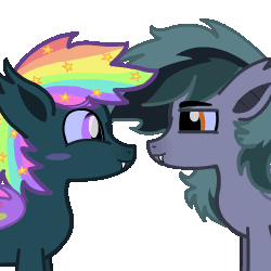 Size: 250x250 | Tagged: safe, artist:sp3ctrum-ii, oc, oc only, oc:prism star, oc:scrimmy, bat pony, animated, commission, cute, cute little fangs, fangs, gay, gif, male, nuzzling, simple background, transparent background