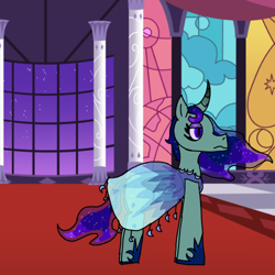 Size: 500x500 | Tagged: safe, artist:cosmicflash13151514, oc, oc:cosmic_blast, alicorn, alicorn oc, clothes, dress, eyeshadow, gala dress, horn, makeup, solo, unamused, wings