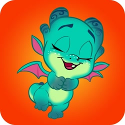 Size: 1024x1024 | Tagged: safe, gameloft, sparky sparkeroni, dragon, g5, my little pony: mane merge, official, 2d, baby, baby dragon, cute, eyes closed, gradient background, happy, male, orange background, smiling, sparkybetes, standing, sticker, tooth