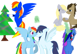 Size: 750x533 | Tagged: safe, artist:rita-and-skipper, derpy hooves, doctor whooves, rainbow dash, soarin', time turner, oc, alicorn, earth pony, pegasus, pony, g4, christmas, female, holiday, male, mare, ship:doctorderpy, ship:soarindash, shipping, simple background, stallion, straight, transparent background