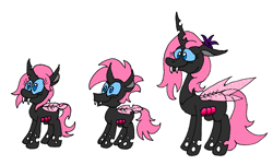 Size: 3500x2115 | Tagged: safe, artist:dragonboi471, oc, oc only, oc:carbonaria, changeling, changeling queen, orchid hive, pink changeling, reference sheet, simple background, white background